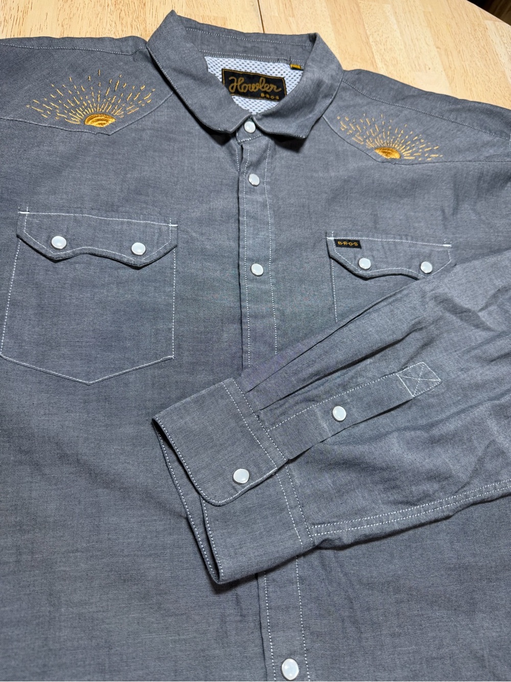 Howler Bros Gaucho Shirt Western Crosscut Rising Sun Pearl Snap Embroidery 2XL